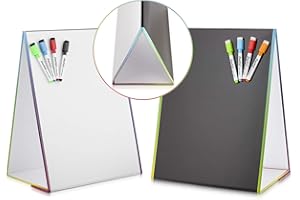 DASKID Tabletop Magnetic Easel Whiteboard & Washable Blackboard with Chalkboard Design (2 Sides) 16 X 12.5” includes:4 Dry Erase Markers & 4 Chalk Markers Drawing Art Black Board Educational Kids Toy