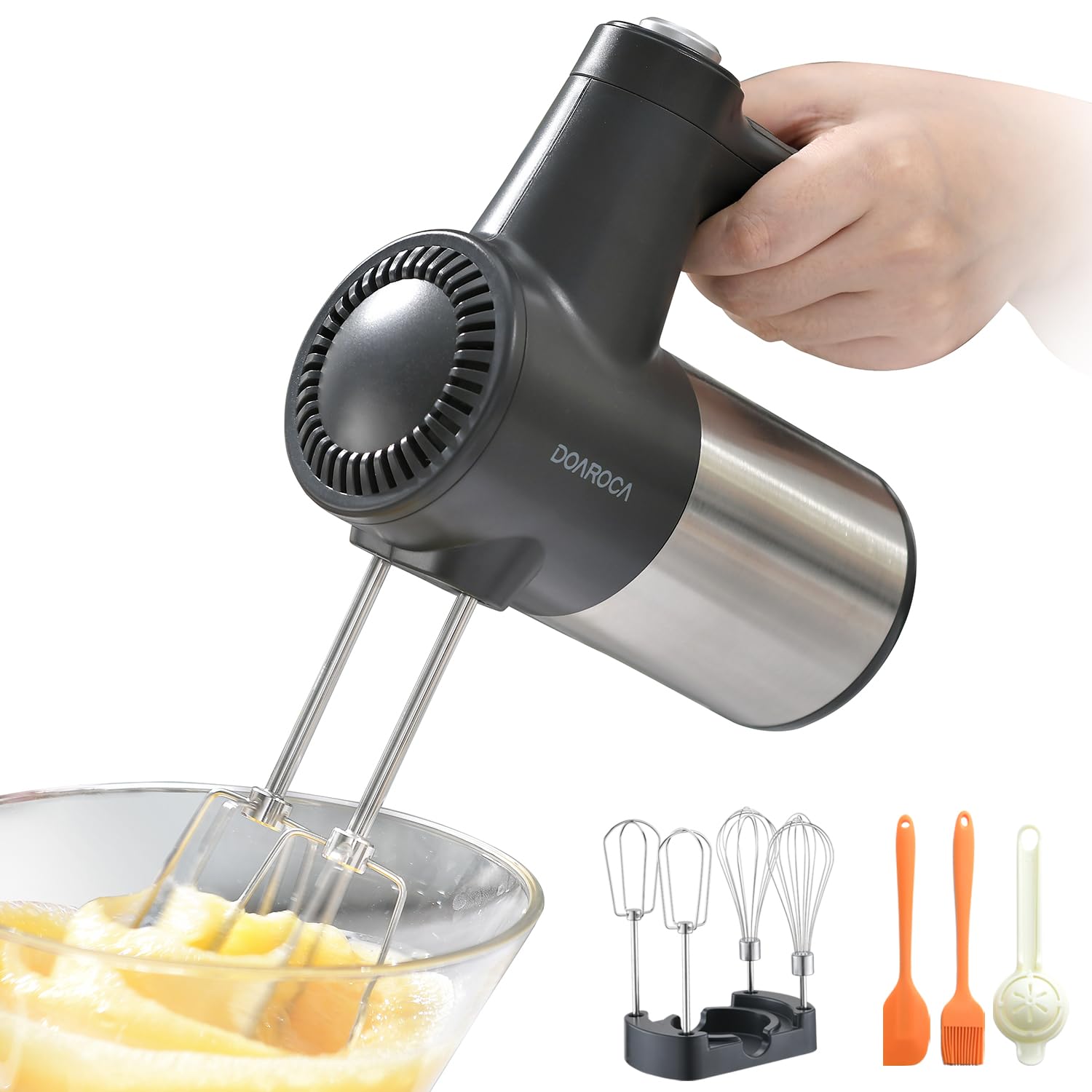 Photo 1 of 7-Speed Cordless Electric Hand Mixer,Handheld Mixer for Baking Cake Egg Cream,Hand Mixer Turbo Boost/Digital Display + 7 Speed + Eject Button + 4 Stainless Steel Accessories?Type-C)