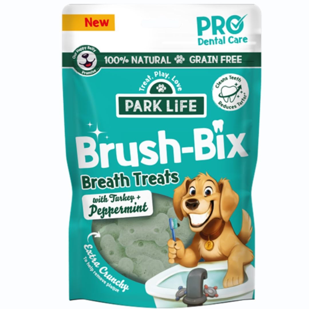 PARK LiFE - Brush-Bix Turkey & Peppermint Flavour Dog Biscuits Nutritious Snack 8 x 100g Pouches — image 1