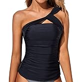 Tempt Me Women Tankini Top Swim Tops Ruched One Shoulder Bathing Suit Swimsuit Tops Only