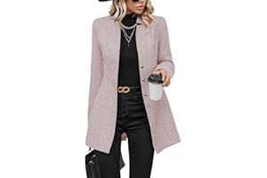 chouyatou Women's Business Casual Herringbone Wool Coat Button Up Notch Collar Dressy Blazer Jacket