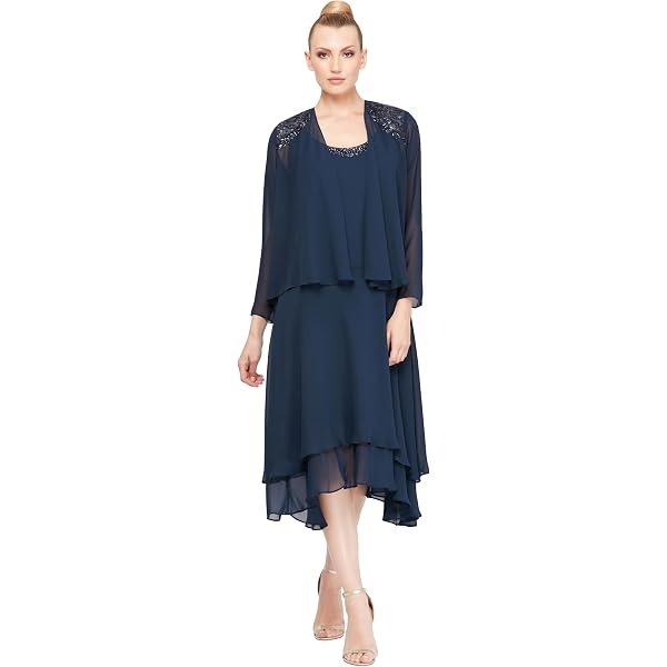 Amazon.com: S.L. Fashions Women's Mother of the Bride Two Piece Jacket Dress  with Beading, Eclipse, 6P : Clothing, Shoes & Jewelry