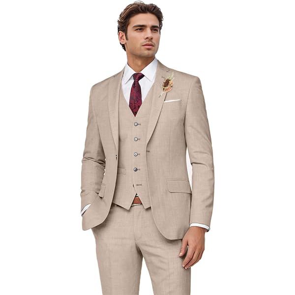 Men's 3 Piece Slim Fit Suit Set - Wedding Business Suit With Peak Lapel, Blazer, Vest & Pants