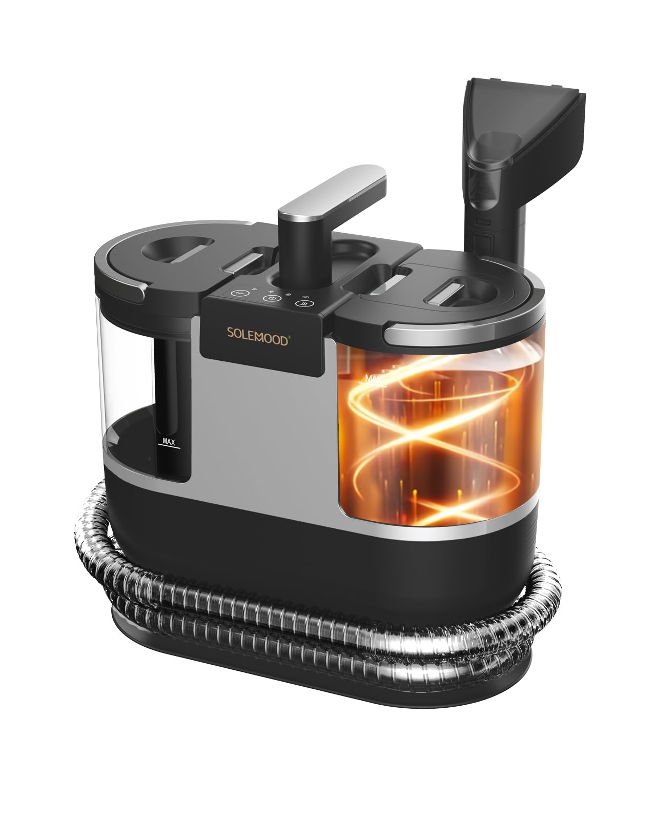 【100℃高温蒸気×16000Pa超強吸引力】SOLEMOOD カーペットクリーナー 家庭用スチームクリーナー 汚れを浮かせて強力吸引 カーペット洗浄機 布洗浄機 ソファクリーナー 絨毯クリーナー 染み抜き機能付 ソファ/絨毯/マットレス/車内/ぬいぐるみ/ペットシート対応 乾湿両用 コンパクト (黒)