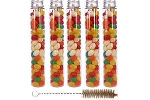 zmybcpack 15 Pack 100ml Clear Plastic Test Tubes with Screw Caps and 1 Cleaning Brush - Gumball Candy Tubes -Jelly Belly Bean Cookie Nuts Bottle Containers for Wedding Party Christmas Décor