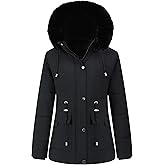 MOERDENG Women's Warm Winter Puffer Coat Thicken Fleece Lined Down Jacket Faux Fur Detachable Hood Snow Parka