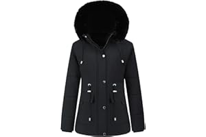 MOERDENG Women's Warm Winter Puffer Coat Thicken Fleece Lined Down Jacket Faux Fur Detachable Hood Snow Parka