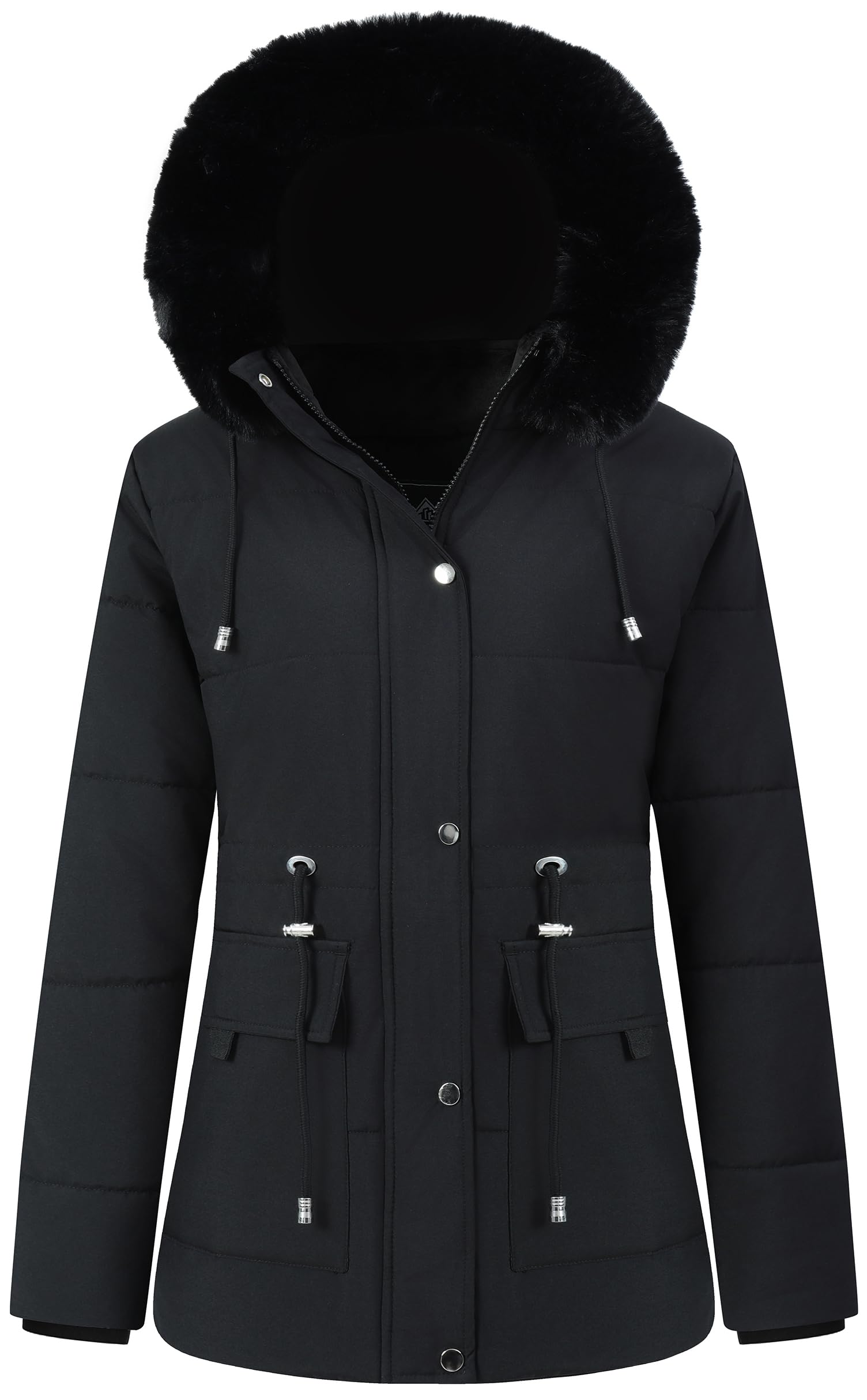 MOERDENG Women's Warm Winter Puffer Coat Thicken Fleece Lined Down Jacket Faux Fur Detachable Hood Snow Parka Image