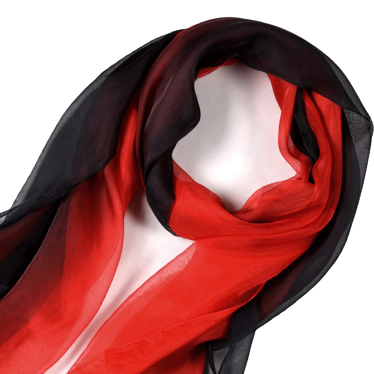 LEIDAI Frauen Seidenschal Elegante Leichte Lange Verlaufsfarben 100% Seidenschal Anti Allergie Tuch Sonnenschutz(Schwarze, 175 cm* 62 cm)