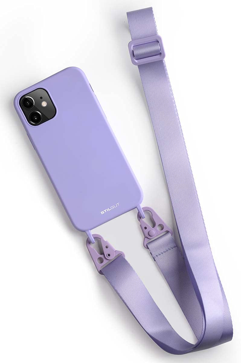 StilGut Mobile Phone Chain Compatible with iPhone 12 Mini (5.4 Inches) - Cool Mobile Phone Case with Removable Strap for iPhone 12 Mini, Silicone Case for Hanging - Purple