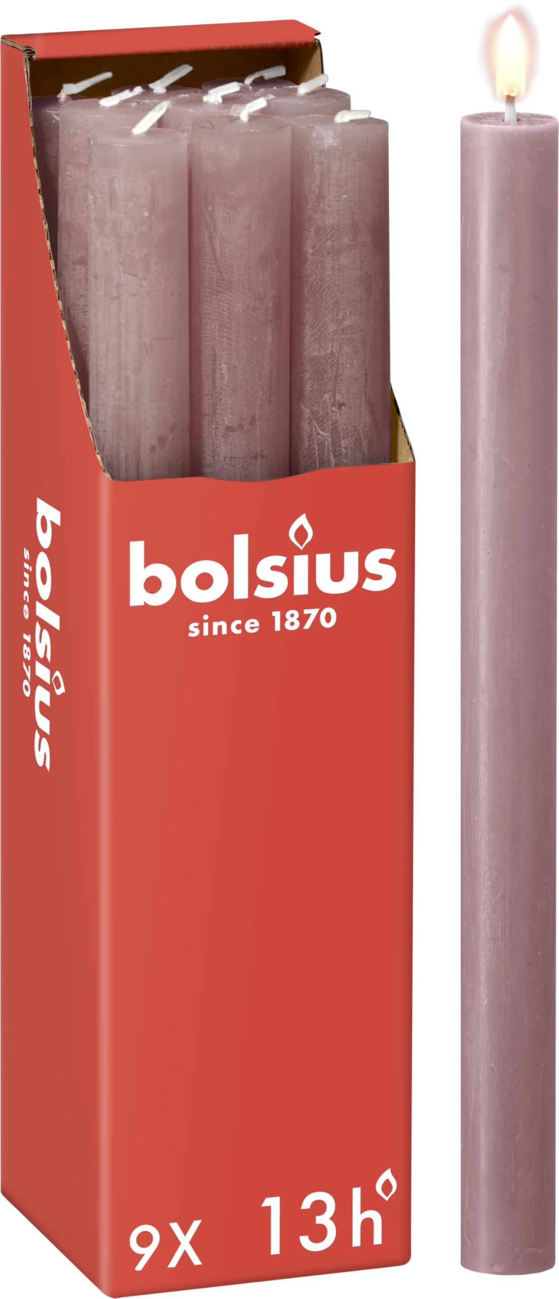 Bolsius Rustic Dinner Candles - Pink - Pack of 9 - Long Burning Time of 13 Hours - Household Candle - Interior Decoration - Unscented - Natural Vegan Wax - 27 x 2.3 cm — image 1