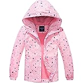 MGEOY Girls Rain Jacket Lightweight Waterproof Hooded Cotton Lined Raincoat Windbreaker for Kids Size 4-12 Years