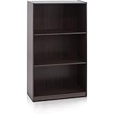 Furinno BASIC Book Shelf, 3-Tier Modern Bookshelf, Bookcase with Open Shelves, 9.3" x 21.8" x 39.5", for Living Room, Bedroom, Home Office, Dark Brown