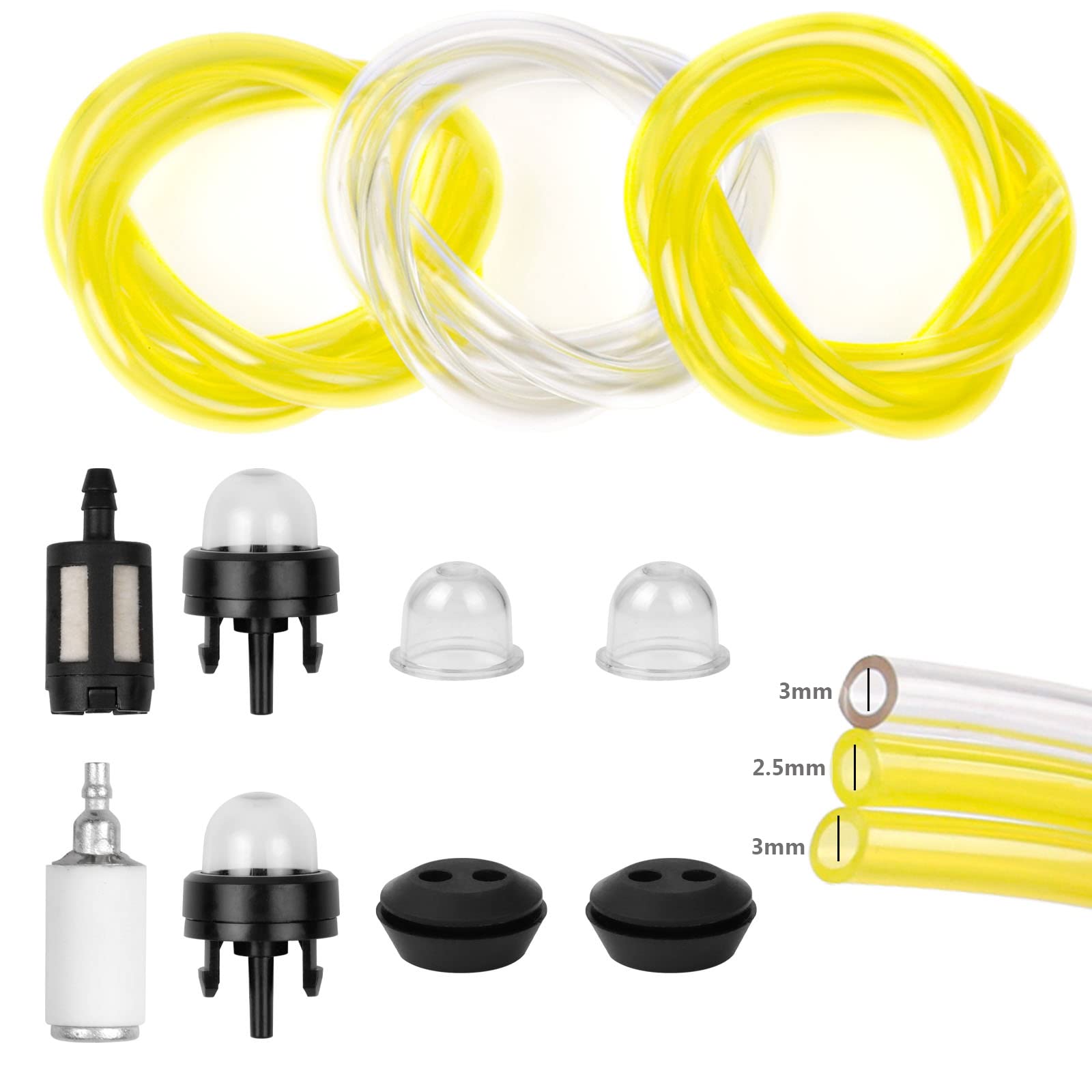 Strimmer Fuel Pipe 2.5mm 3mm, 3Pcs Universal Fuel Line Hose Tube 30cm, Petro Fuel Line with Soft Pipe Filter Primer Bulb Pump for Weed Eater Chainsaws Small Engines