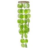 Capiz Shell Wind Chime for Outside 28” Sea Glass Wind Chime Ocean/Beach Themed Chime Gift for Women Mother’s Day Decoration Green