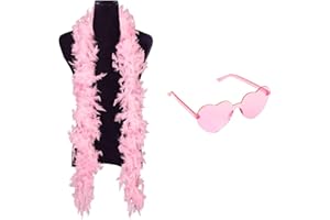 MKYSZLT Pink & Hot Pink Feather Boa Boas with Heart Rimless Sunglasses Men Women Performance Bachelor Dancing Halloween Party