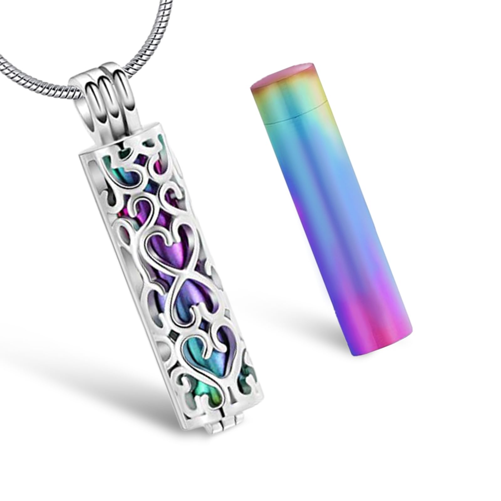 UICCVOKK Urn Necklace for Pets & Humans, Memorial Locket with Hollow Cylinder Vial, Keepsake Jewellery for Ashes (C)