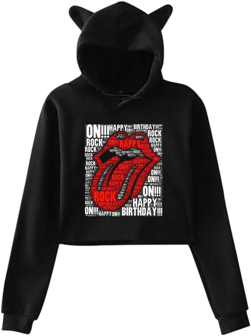 Women's Cat Ear Hoodie Long Sleeve Hooded Rolling Paint It Black-Stones Pullover Sweatshirt Tops Blouse T-Shirt Jumper Tees Sweater Black