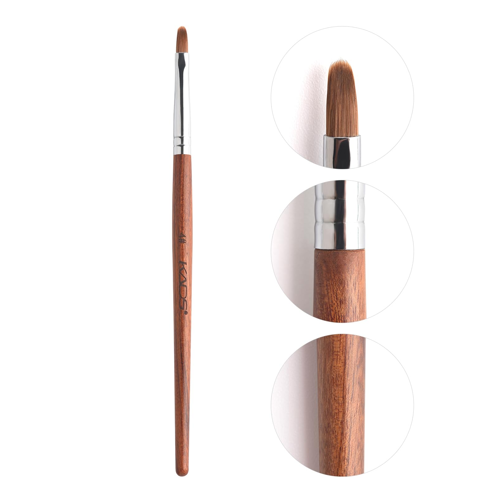 KADS Pure Kolinsky Hair Bristles Acrylic Nail Brush Oval Crimped Shaped RedWood Handle Professional Salon Quality (4#)