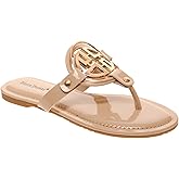 Pierre Dumas Women's Medallion Vegan Slide Thong Flip Flop Flat Sandal