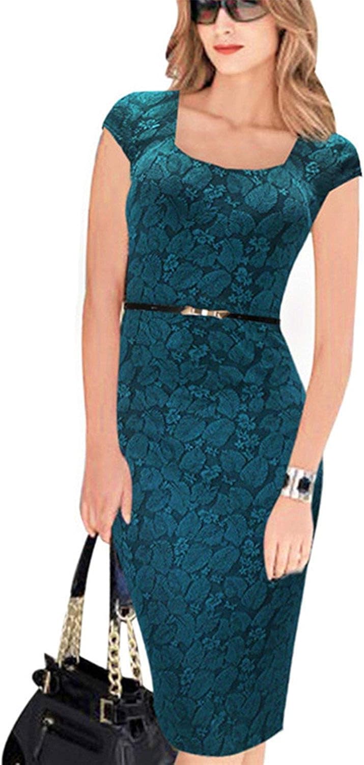 HaHapo Women Dress Print Work Business Casual Party Summer Sheath Vestidos 106-12,