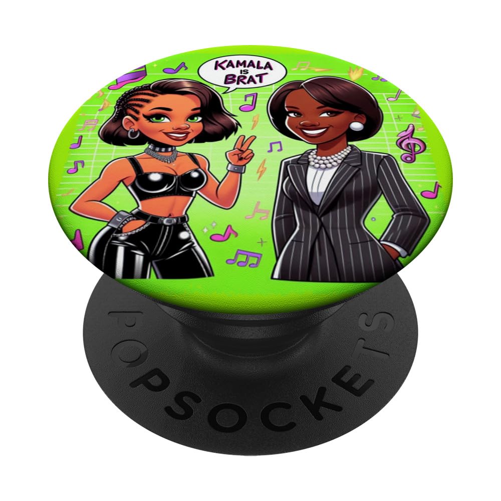 "Kamala IS brat" British Pop Singer & Kamala Harris Cartoon PopSockets Swappable PopGrip