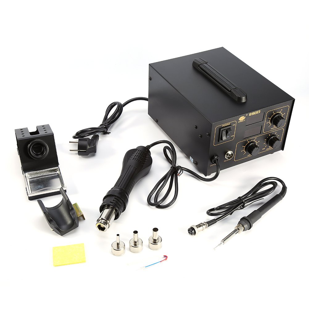 Hot Air Rework Station, 998D SMD Soldering Iron Desoldering Station Hot Air Rework Gun Welding IC PCB Hot Air Gun 220V