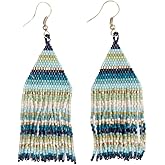 INK+ALLOY Beaded Earrings for Women Dangling, Lexie Medium Fringe Colorful Stripes Seed Bead Tassel Boho Earrings, Handmade Jewelry for the Modern Bohemian, 3.25-Inch Length