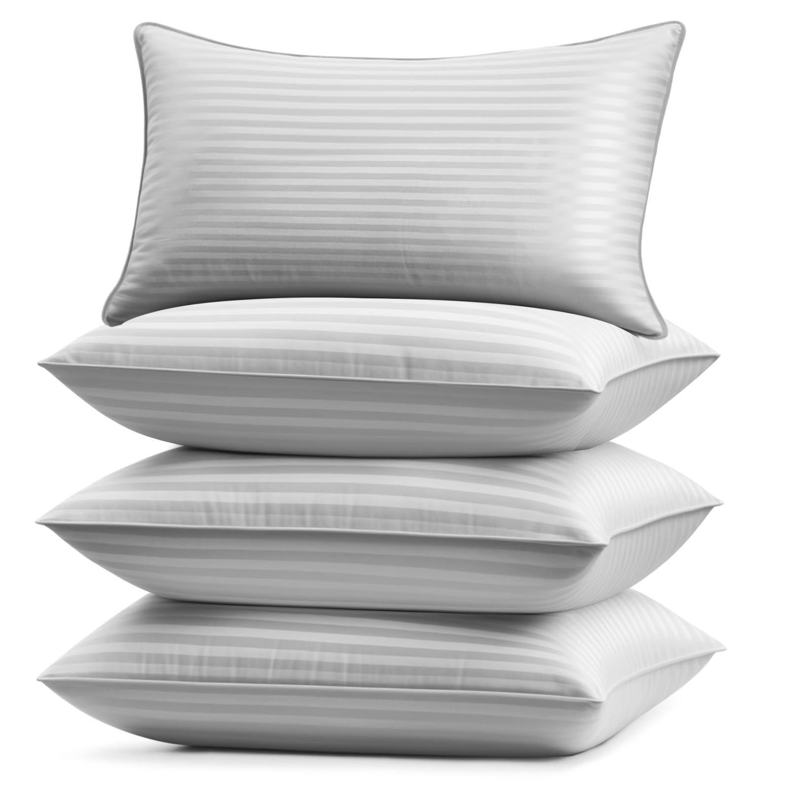 Basic Beyond King Size Pillows Set of 4 - Soft 20 x 36 Inches 4 Pack King Down Alternative Pillows for Back, Stomach or Side Sleepers, Silver