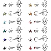 12 Pairs Surgical Stainless Steel Cubic Zirconia Birthstone Stud Earrings Heart Star Round Multicolors Stud Earrings Set for Women
