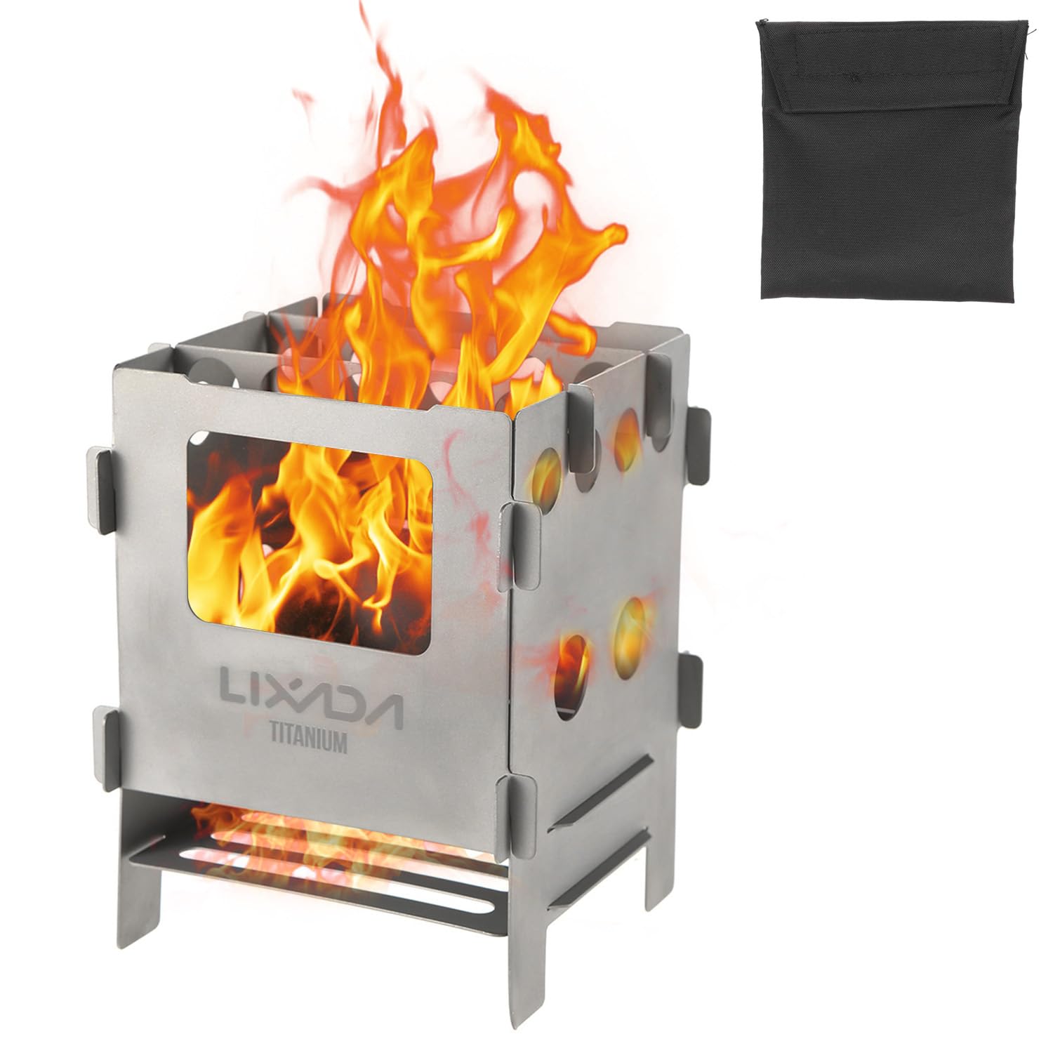 Lixada Stainless Steel Wood Stove Camping Stove Portable Hobo Stove with Storage Bag for Outdoor Camping, Hiking, Picnic, BBQ etc., 8.2 x 8.1 x 11.6 cm