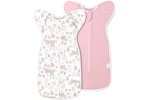 ANYEDDE 2-Pack Newborn Swaddle Sleep Sack - Arms Up Swaddle 0-3 Months, Baby Transitional Swaddles for Newborn, Cuff Removable Design, Pink Bunny Breathable Sleep Sacks with 2-Way Zipper