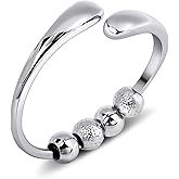 Desnuage Adjustable Open Ring for Women - Sterling Silver Statement Ring with Textured Bead Design, Stackable Fashion Jewelry, Unique Adjustable Finger Ring
