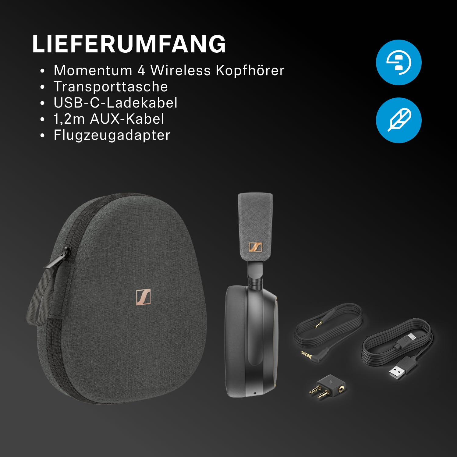 Sennheiser MOMENTUM 4 Wireless Noise Cancelling Headphones – Bluetooth Kopfhörer Headset für kristallklare Anrufe mit adaptiver Geräuschunterdrückung, Over-Ear, 60 h Akku, faltbar, Schwarz/Kupfer 8