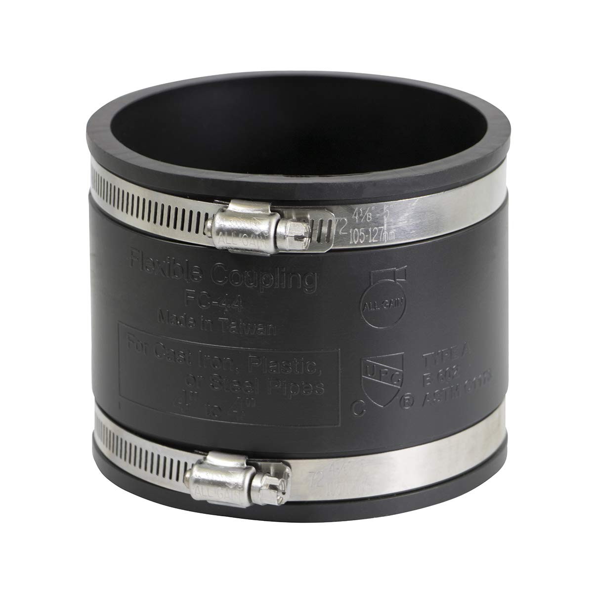 SUPPLYGIANT Supply Giant 6I49 Flexible PVC Coupling with Stainless Steel Clamps, Blackpt, 4 Inch