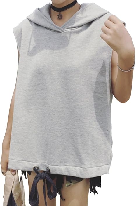 Amazon 品 トップス ノースリ ノースリーブ パーカー ノースリパーカー ノースリーブパーカー レディース フード プリーツ 無地 トレーナー パーカー 通販