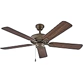 Hinkley Metro 52" Indoor/Outdoor Dual Mount Ceiling Fan, Flush Mount or Suspended by 4.5" Down Rod, Reversible Wooden Fan Bla