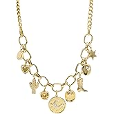 We We Chunky Antique Heart Charm Necklace for women Vintage Sun Stars Hearts Sea shell Starfish Beachy Boho Layers Charms Necklaces