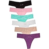 Jo & Bette Lace Thongs for Women - 6 or 12 Pack Low Rise Thongs - Lace Panties Cotton Underwear Women Sexy No Show Soft