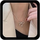 Erimberate Bohemian Bow Tie Choker Necklace Silver Hollow Bow Pendant Necklace Small Bow Sleek Chain Necklace Round Snake Bone Chain Necklace Jewelry for Women