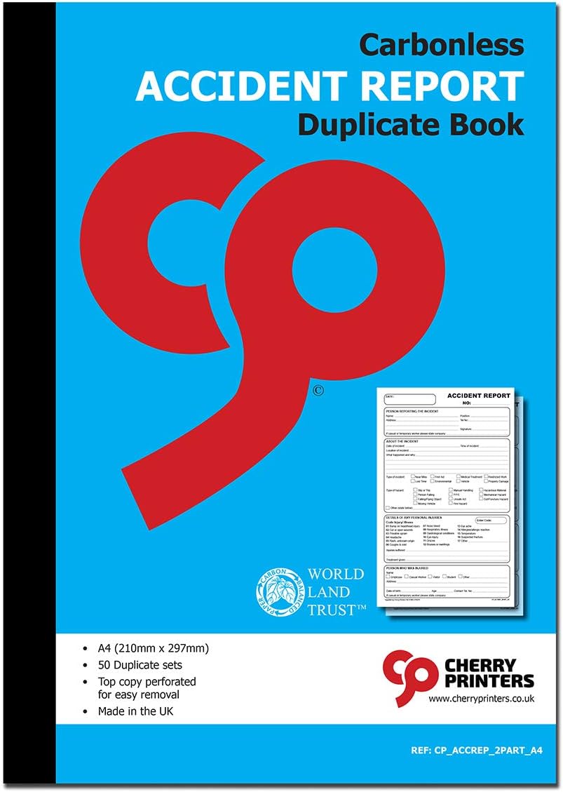 Cherry Printers NCR Accident Report Duplicate Book A4 50 Sets Carbonless
