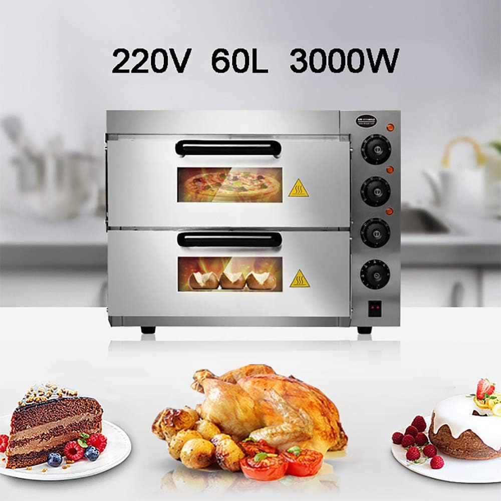MAOMAOQUEENss 60L Two-Tier Pizza Oven, Mini Oven Electric Roaster, 350 ยฐC High Temperature Baking, Energy Saving and Time Saving, Independent Temperature Control, with Accessories, 575644cm,Silver