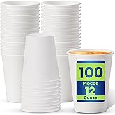 SNH Packing 100-Pack 12 oz Single Wall Paper Cups - Disposable Coffee Cups for Hot & Cold Drinks, Leak-Proof White Paper Cups for Tea, Water, Beverages - Ideal for Office, Home, Parties, Travel