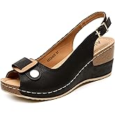 Altxic Women's Peep Toe Comfortable Lightweight Slingback Dress Wedge Sandals Black 9 US