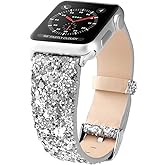 JOHIPI Bling Band Compatible with Apple Watch Bands 38mm 40mm 41mm 42mm 44mm 45mm 46mm 49mm Ultra 3/2/1, Glitter Sparkle Leather Strap For iWatch Band Series 11/10/9/8/7/6/5/4/3/2/1 & SE3 SE2 SE
