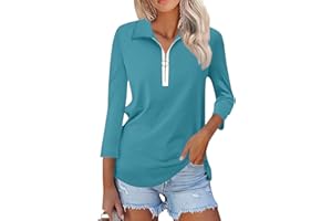 RPVATI Spring Tops for Women 2024 3/4 Sleeve Zipper V Neck Summer Shirts Solid Color Tunic Tees Trendy Blouses