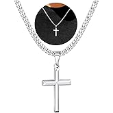 Avotto 316L Stainless Steel Cross Chain Necklace Valentines Stuff Jewelry Gifts for Men Boys, Silver Gold Black Necklaces 5mm Non-Fading Sturdy Cuban Chain with Cross Pendant 14/16/18/20/22/24Inch