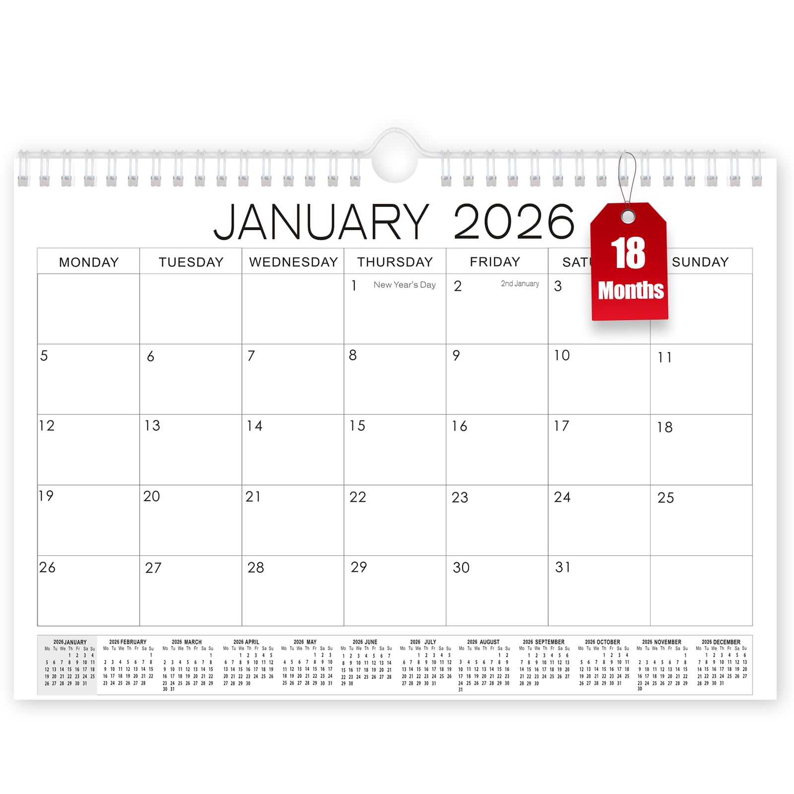 18 Mo Calendar 2026, A4 Wall Calendar 2026-2027, Monthly 2026 Calendars for Family Planner, Month to View From January 2026 to June 2027, Academic Slim Calendars for Office Kitchen, Simple Style