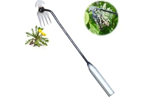 Weed Puller Tool, Dandelion Remover 4 Teeth Weeding Tool, Hand Weeder Tool, Gardening Weed Remover Tools Dual Purpose Small H