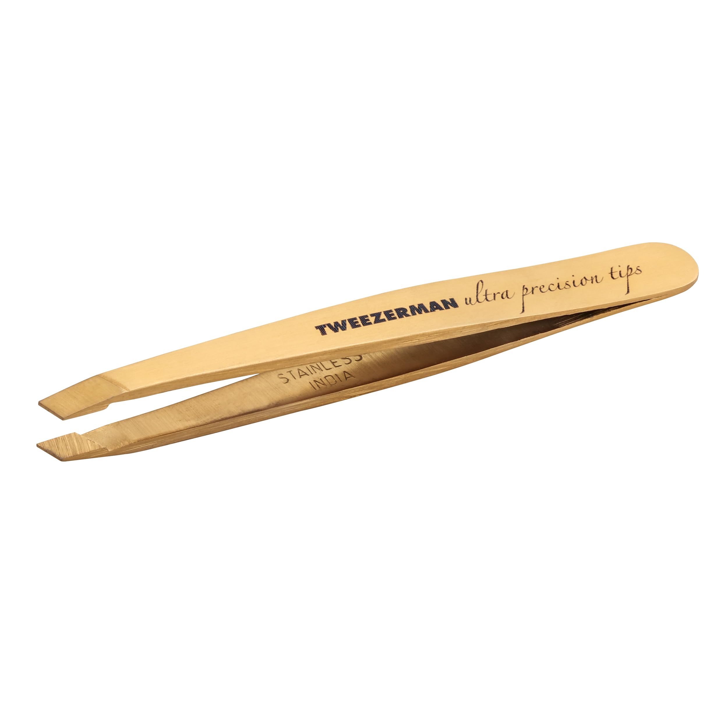 TWEEZERMAN Mini Tweezers (Hand-Cut Slant Tips, Eyebrow Plucking, Professional Quality, Stainless Steel), Gold โ image 1